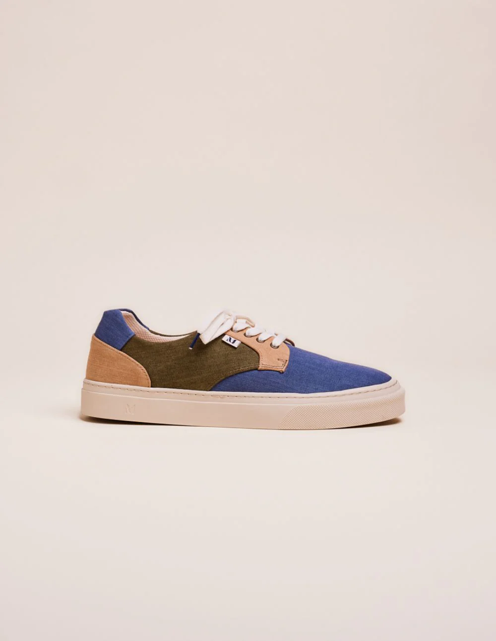 Baskets basses Alexandre - Toile bleu gris, beige et kaki - Image 3