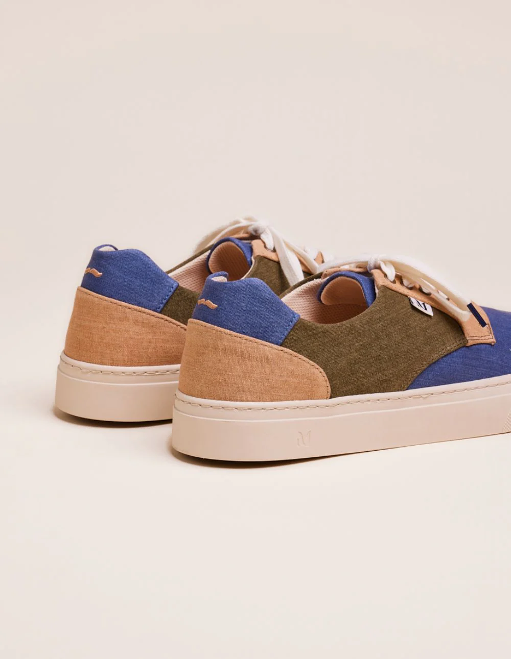 Baskets basses Alexandre - Toile bleu gris, beige et kaki - Image 4