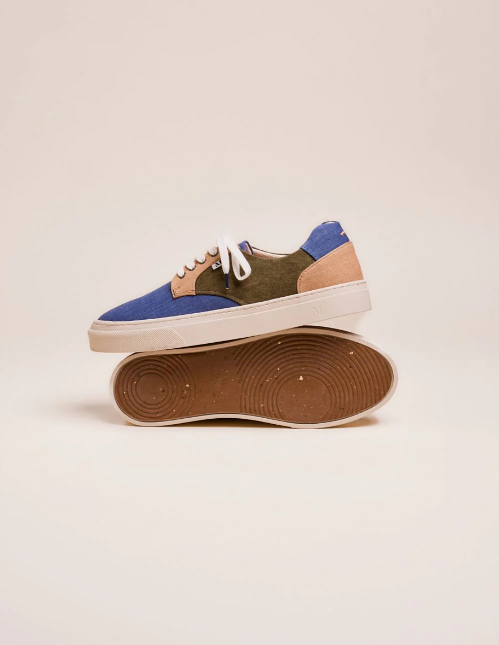 Baskets basses Alexandre - Toile bleu gris, beige et kaki - Image 5
