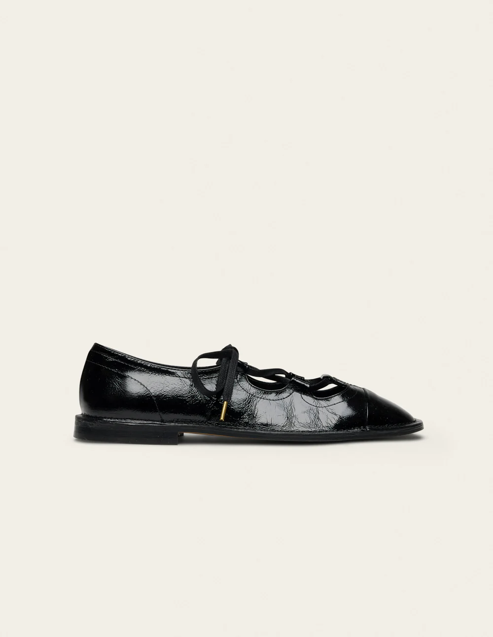 Ballerines Agna - Cuir plissé verni noir