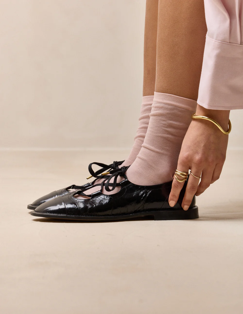 Ballerines Agna - Cuir plissé verni noir - Image 3