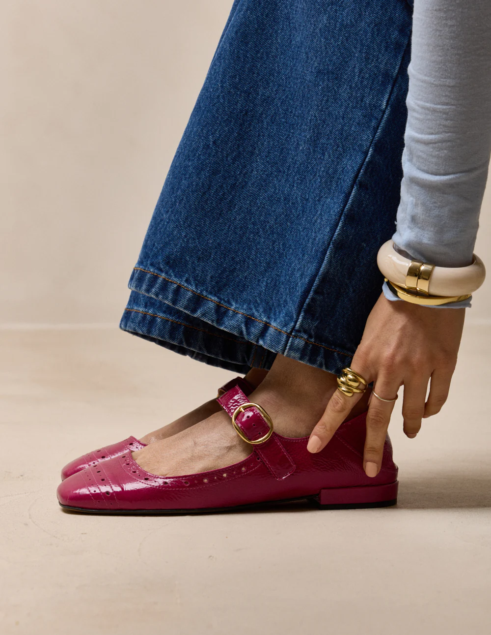 Ballerines Lali - Cuir plissé verni framboise - Image 3