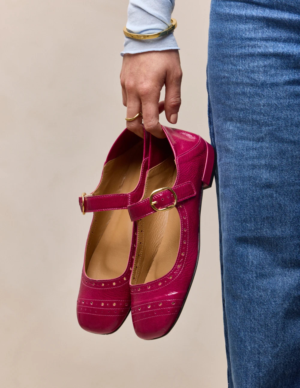 Ballerines Lali - Cuir plissé verni framboise - Image 7