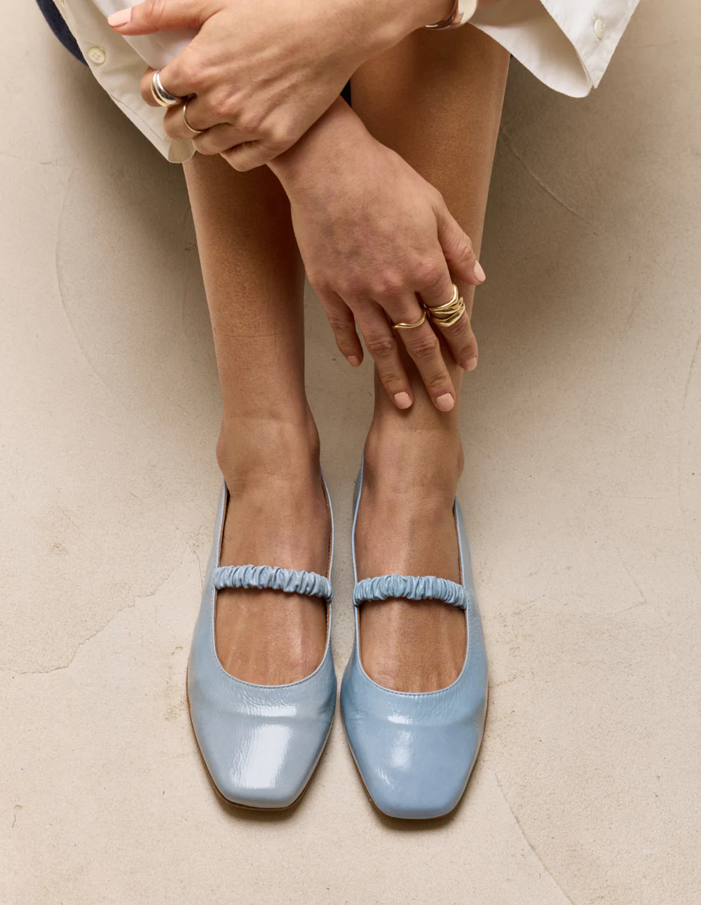 Ballerines Serra - Cuir plissé verni bleu glacé - Image 3