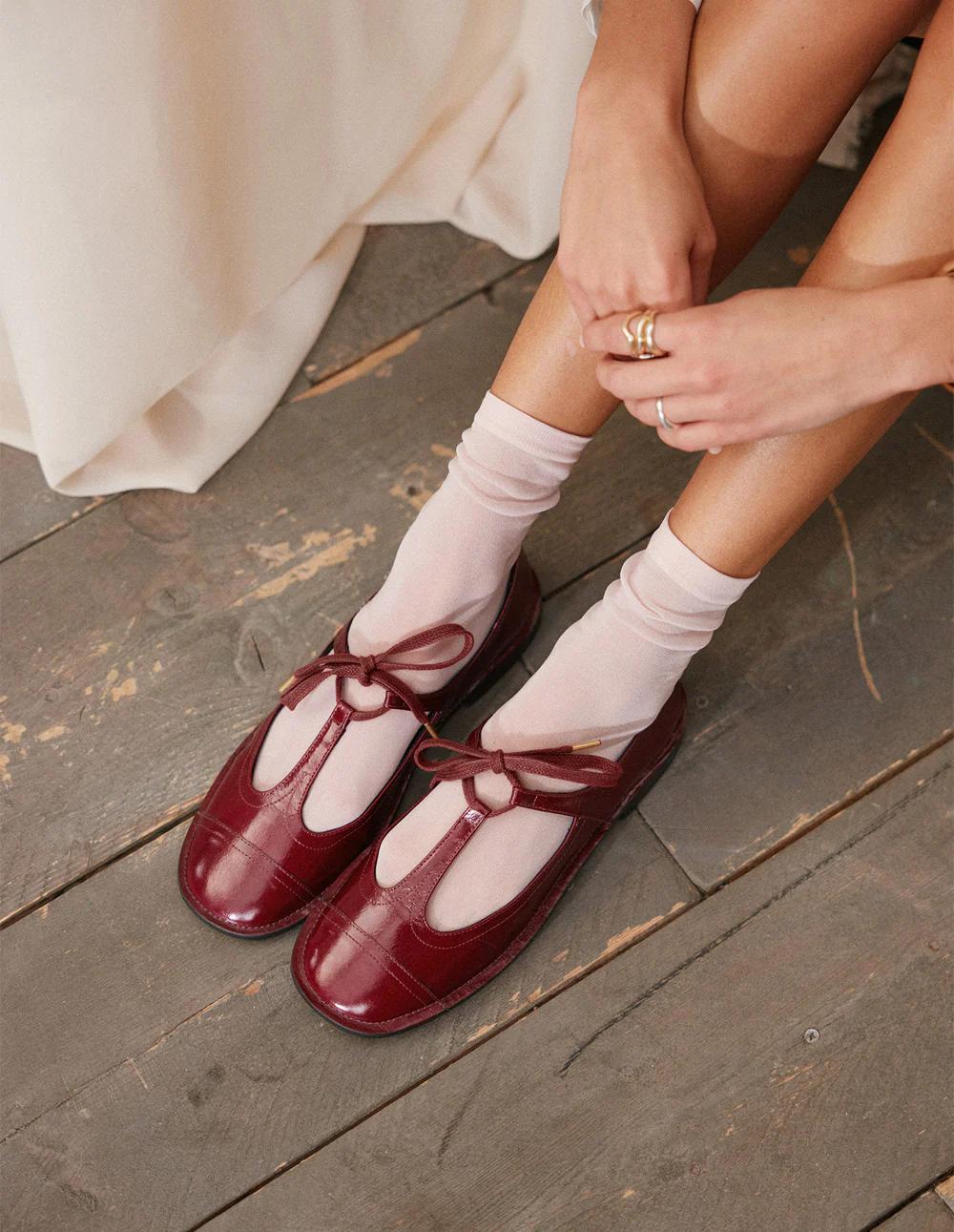 Ballerines Sora - Cuir plissé verni bordeaux