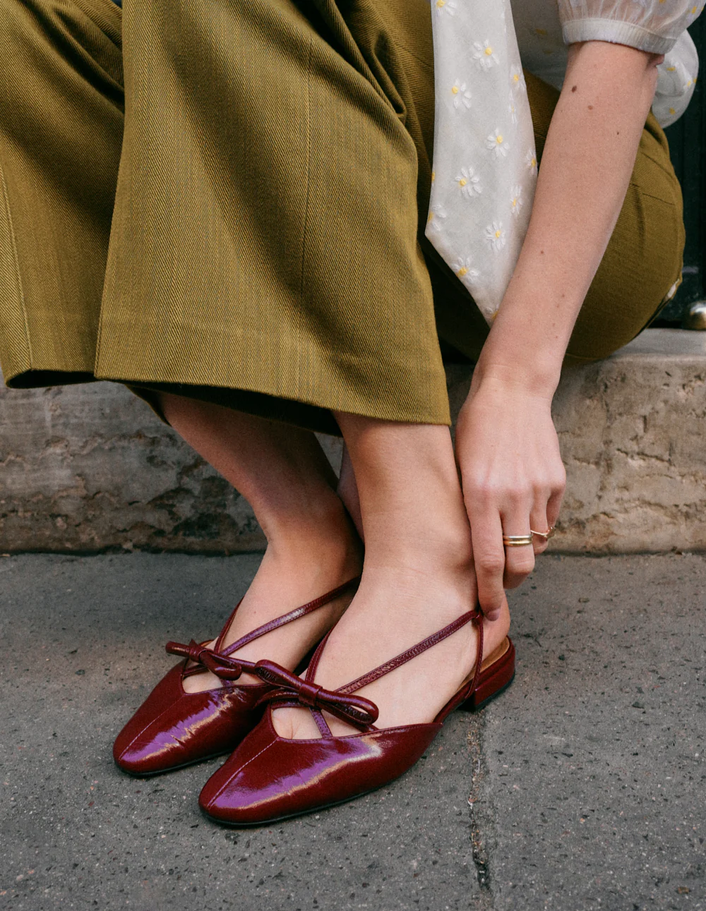 Ballerines Viki - Cuir plissé bordeaux