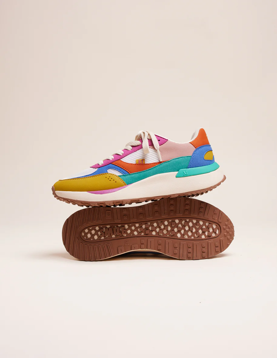 Baskets basses Anaelle - Suède vegan et mesh jaune bleu fuchsia - Image 4