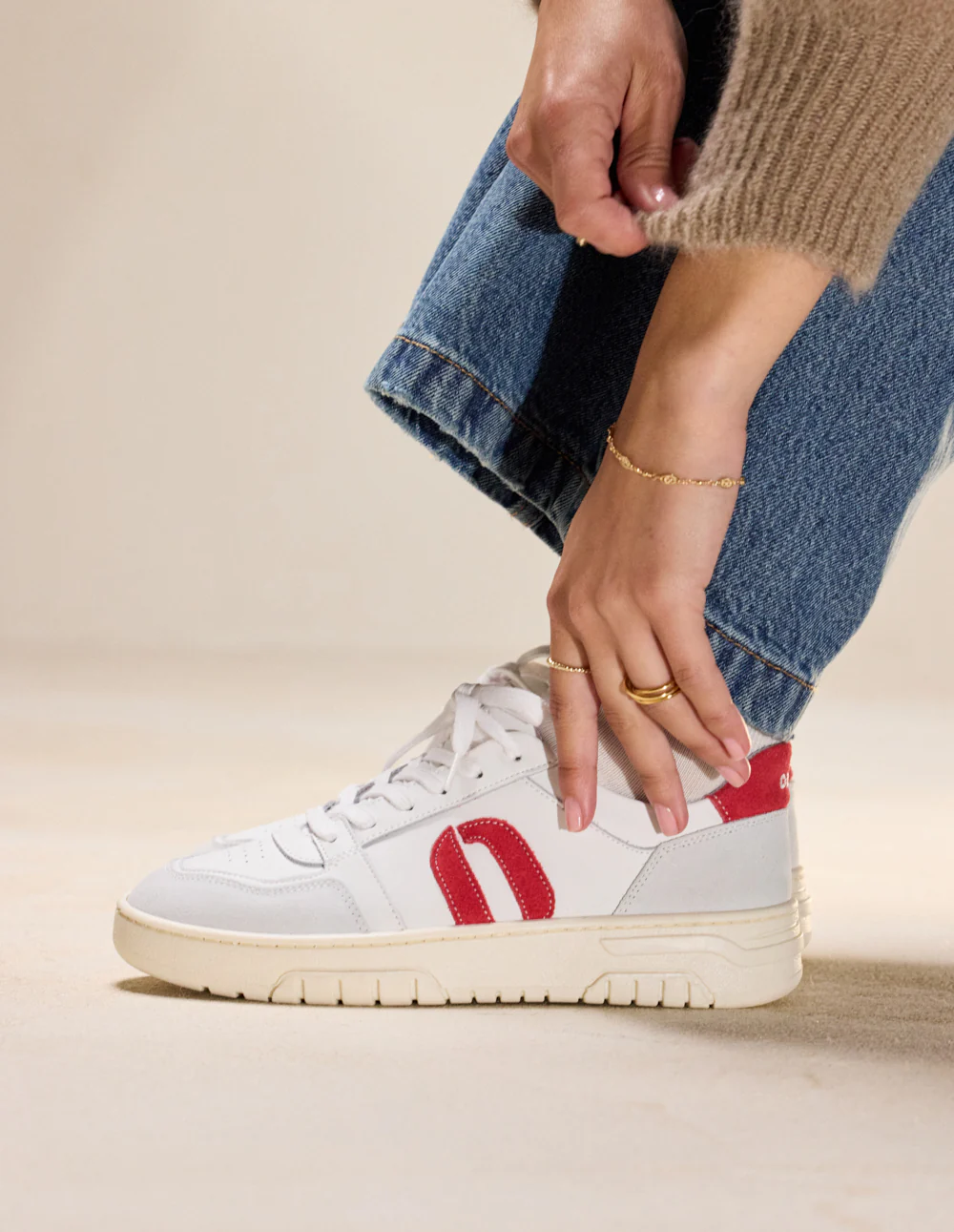 Baskets basses Nora - Gris clair blanc rouge - Image 3