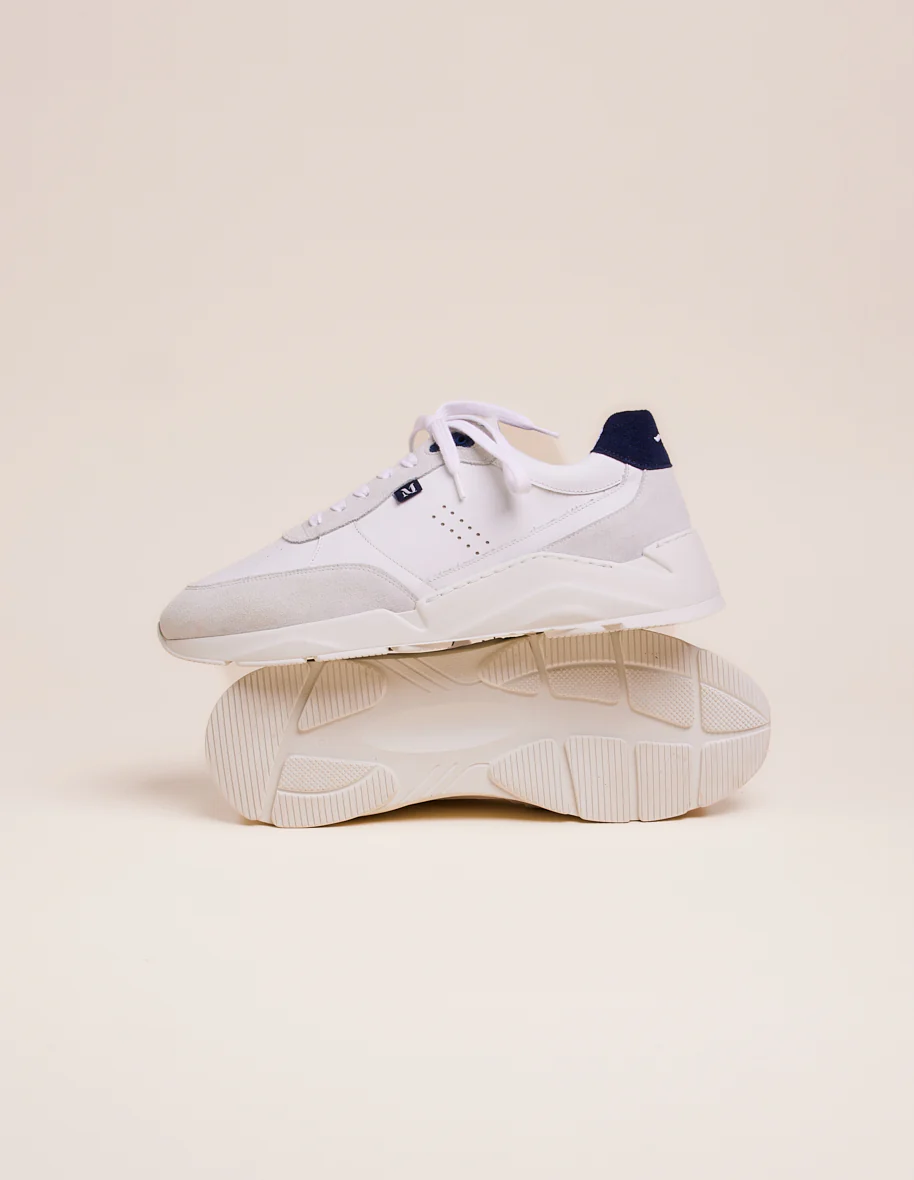 Baskets basses Stanislas - Cuir et suède blanc marine - Image 5