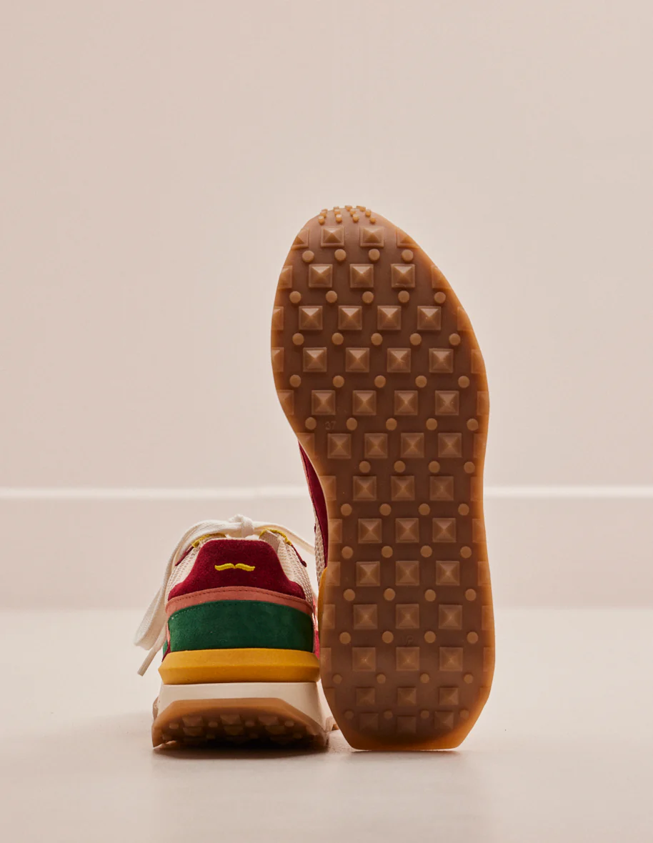 Baskets basses Yaelle - Suède et mesh sapin bordeaux jaune - Image 5