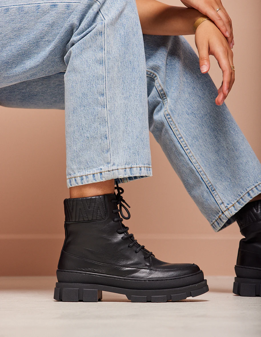 Bottines à lacets Estelle - Cuir noir - Image 3