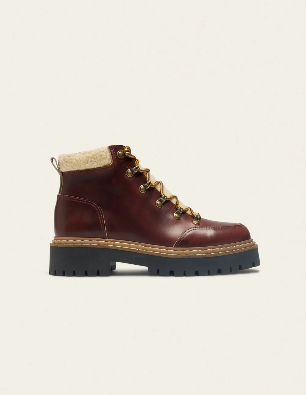 Bottines à lacets Gally - Cuir marron et fausse fourrure - Image 2