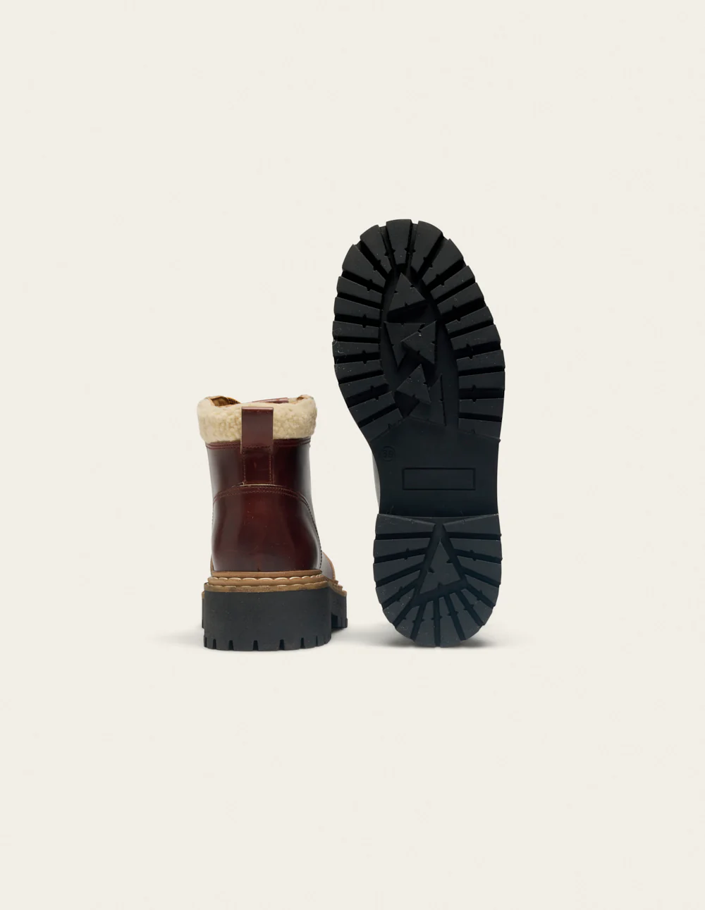 Bottines à lacets Gally - Cuir marron et fausse fourrure - Image 3