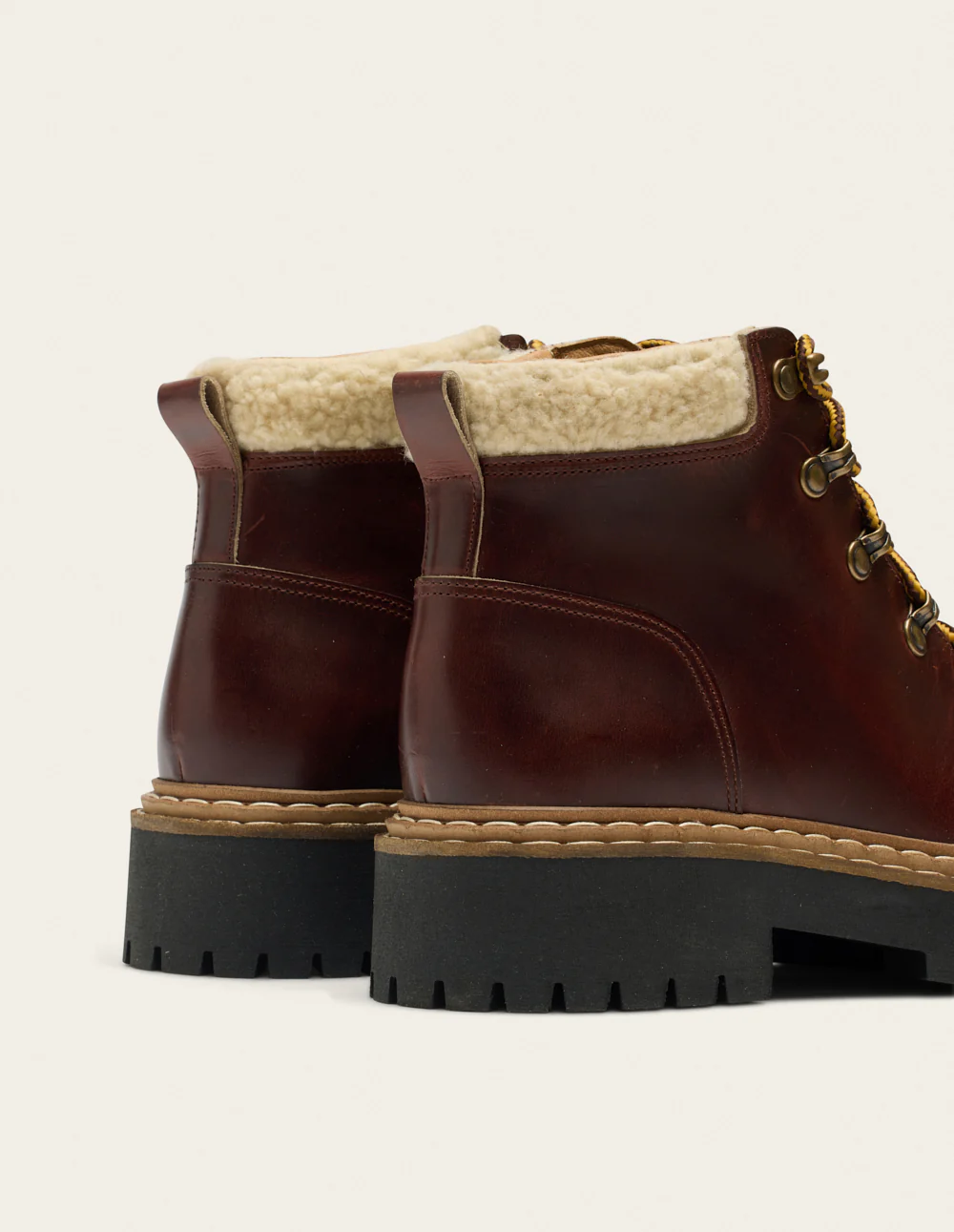 Bottines à lacets Gally - Cuir marron et fausse fourrure - Image 5