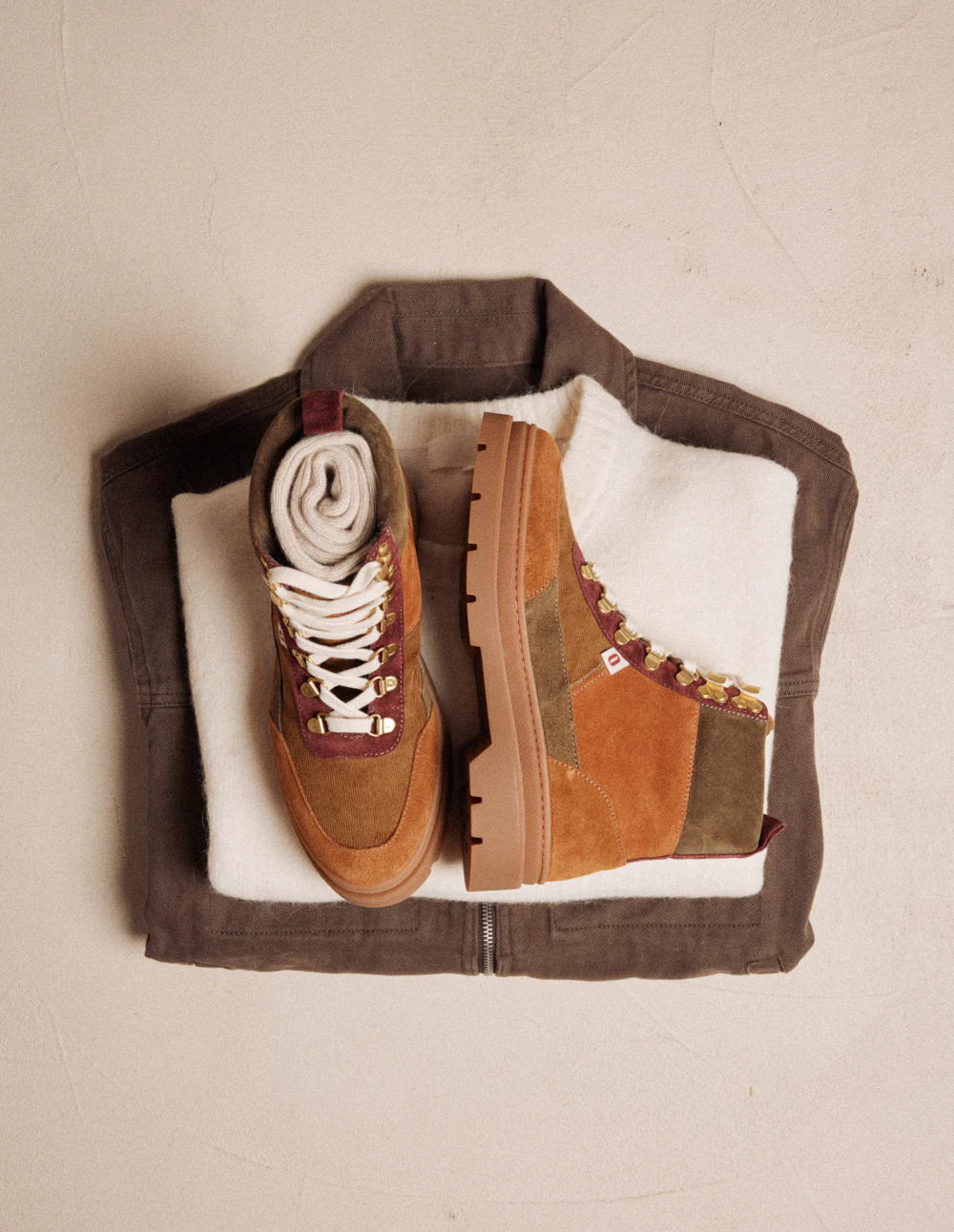 Bottines à lacets Joelle - Suède et velours marron bordeaux - Image 7