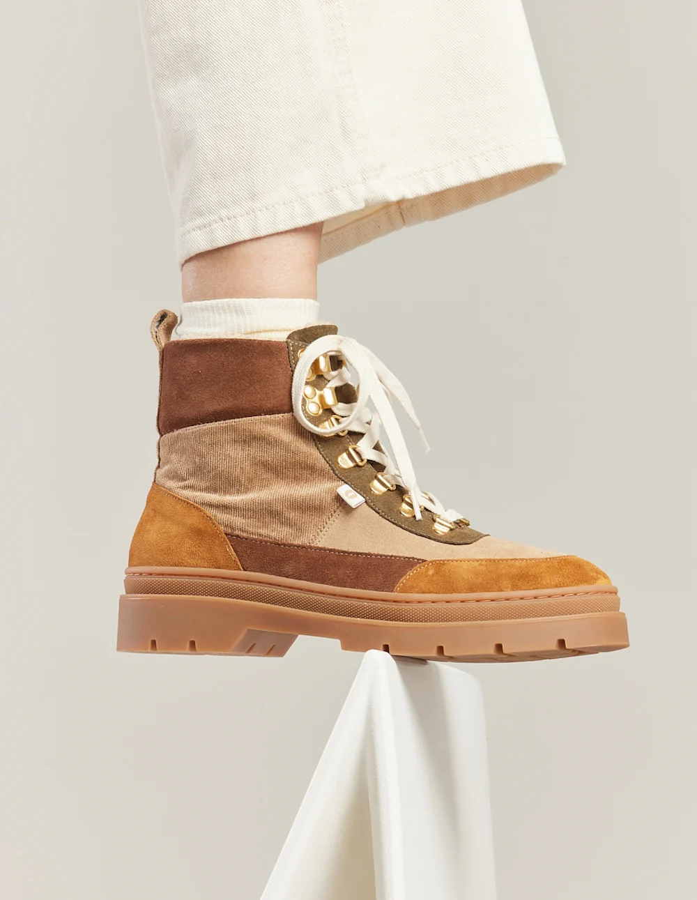 Bottines à lacets Joelle - Suède fourré ambre beige kaki - Image 3