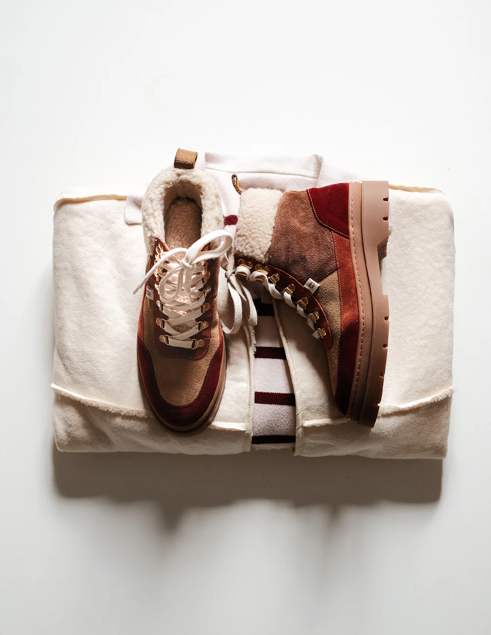 Bottines à lacets Joelle - Suède fourré bordeaux beige terracotta - Image 2