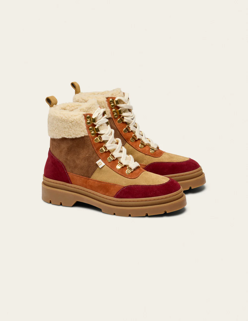 Bottines à lacets Joelle - Suède fourré bordeaux beige terracotta - Image 3