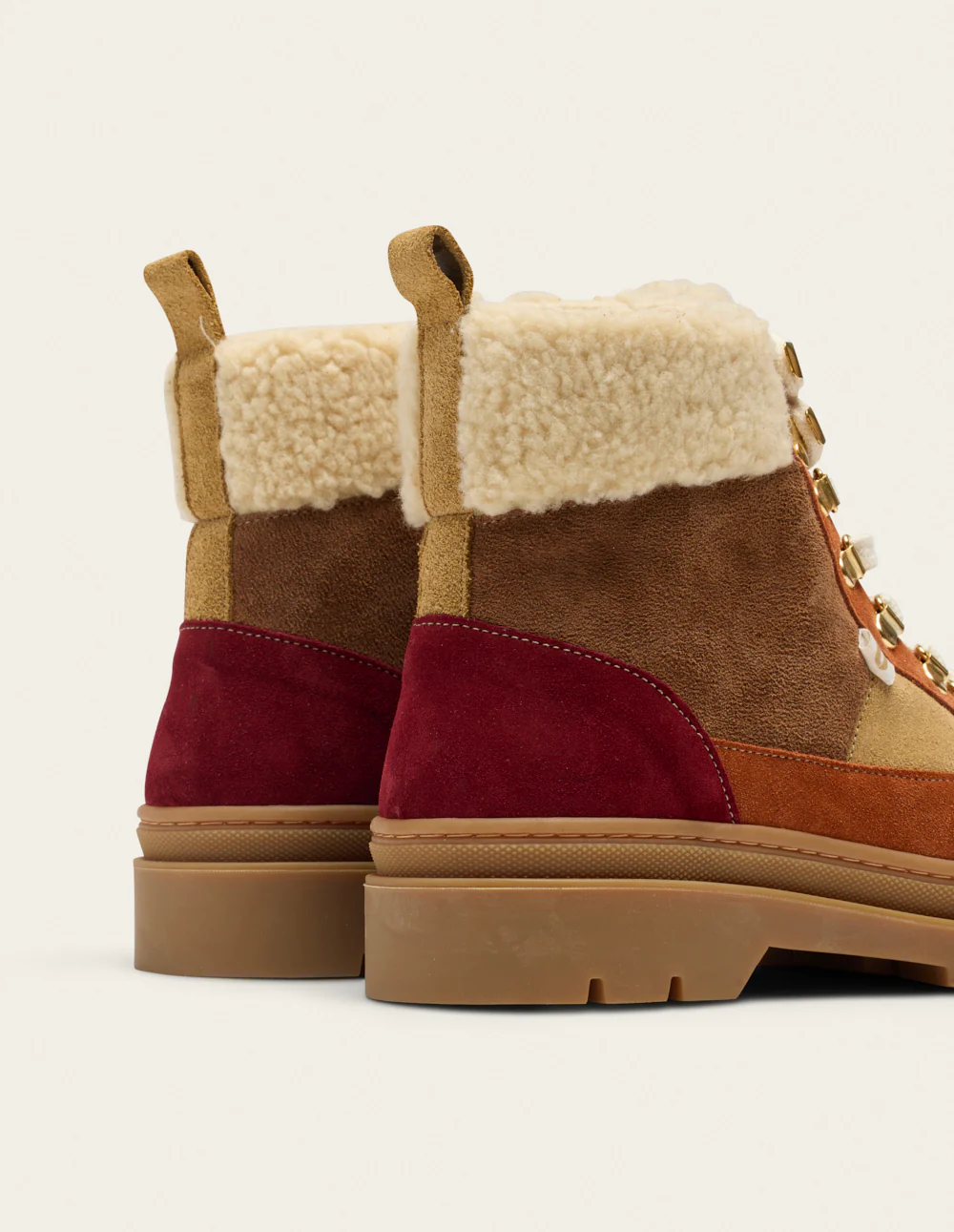 Bottines à lacets Joelle - Suède fourré bordeaux beige terracotta - Image 6