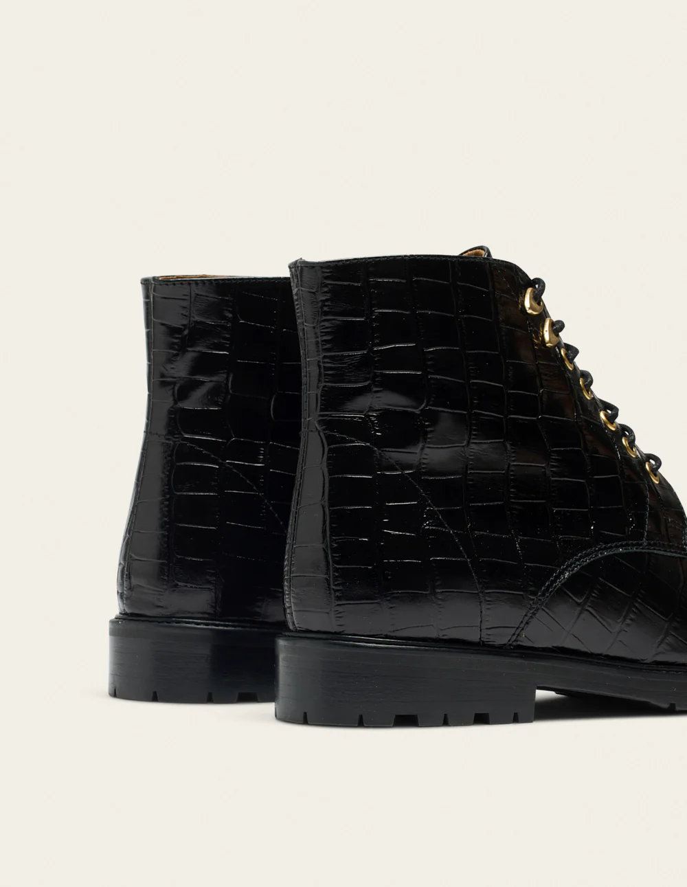 Bottines à lacets Laurène - Cuir croco noir - Image 5