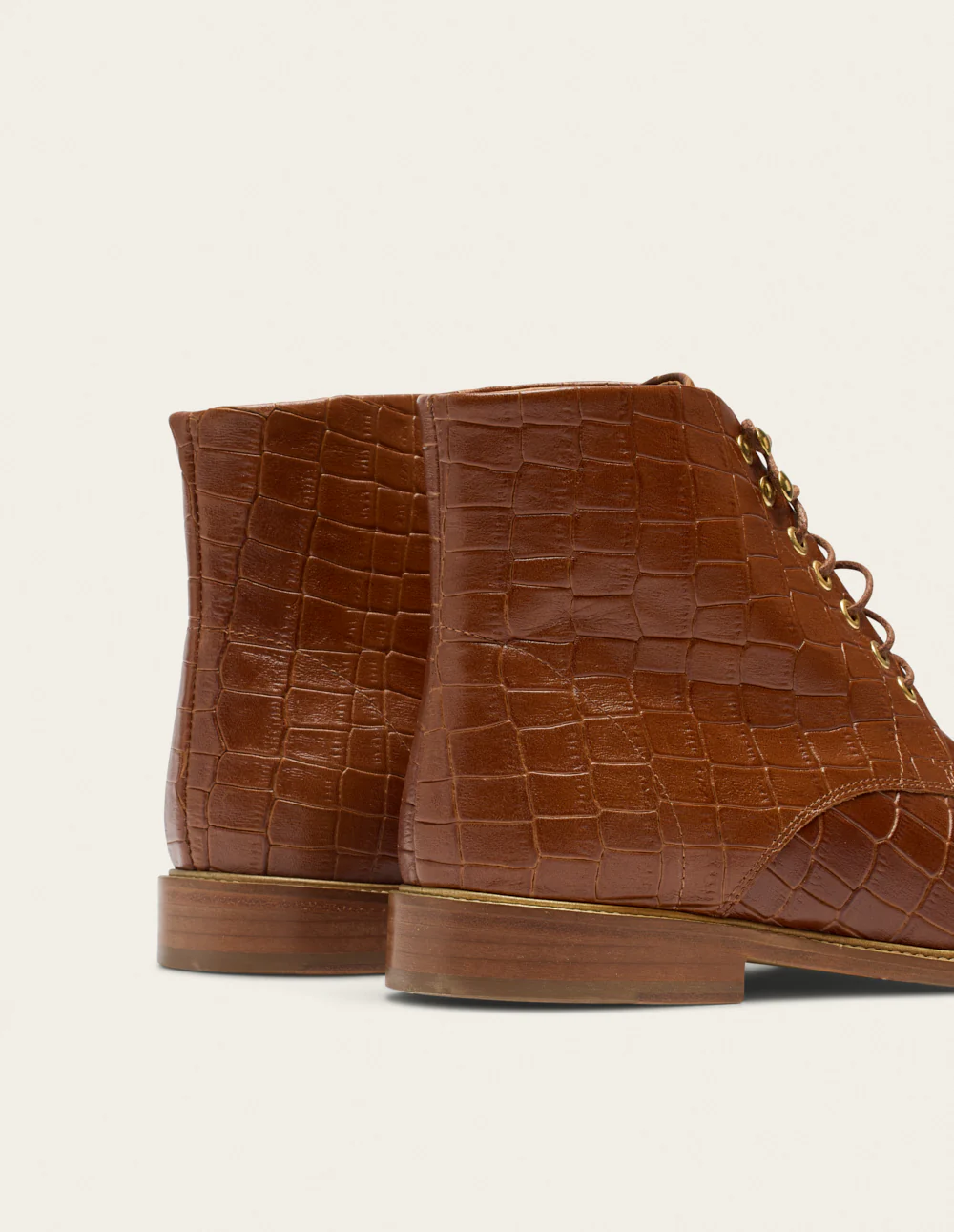 Bottines à lacets Lucienne - Cuir croco marron - Image 3