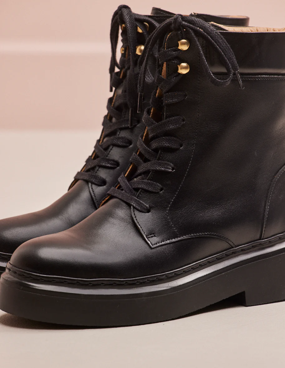 Bottines à lacets Océane - Cuir noir - Image 4