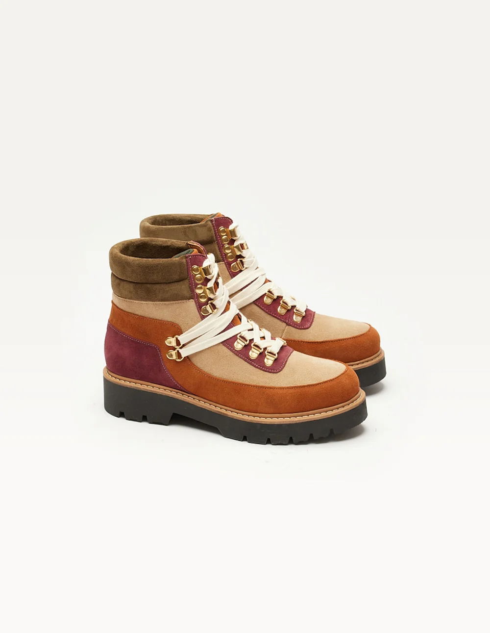 Bottines à lacets Talie - Suède cognac beige bordeaux - Image 2