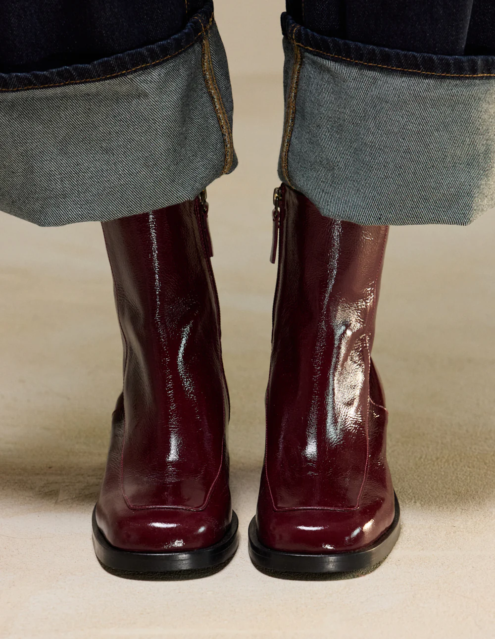 Bottines à talons Callie - Cuir plissé verni bordeaux - Image 6
