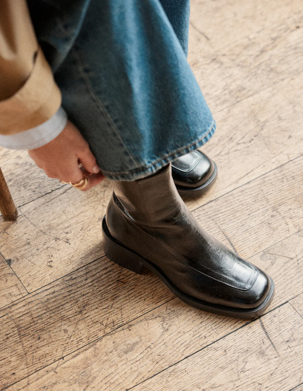 Bottines à talons Callie - Cuir plissé verni noir - Image 3