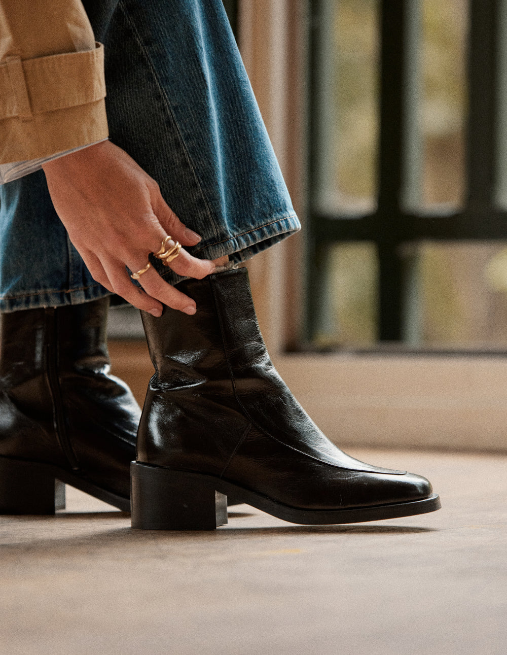 Bottines à talons Callie - Cuir plissé verni noir - Image 6