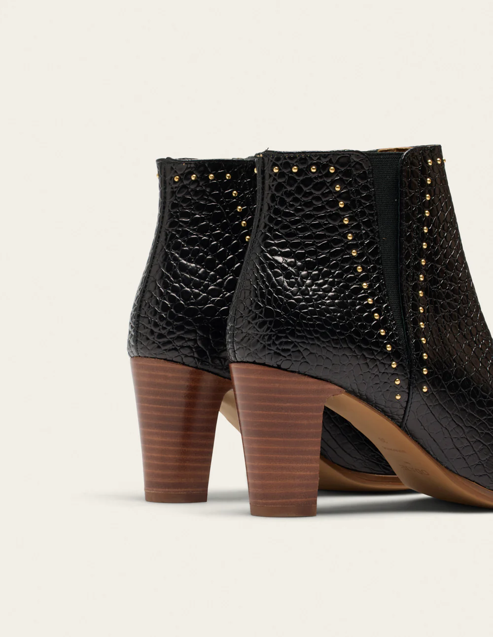 Bottines à talons Jeanne H - Cuir noir croco et clous - Image 3