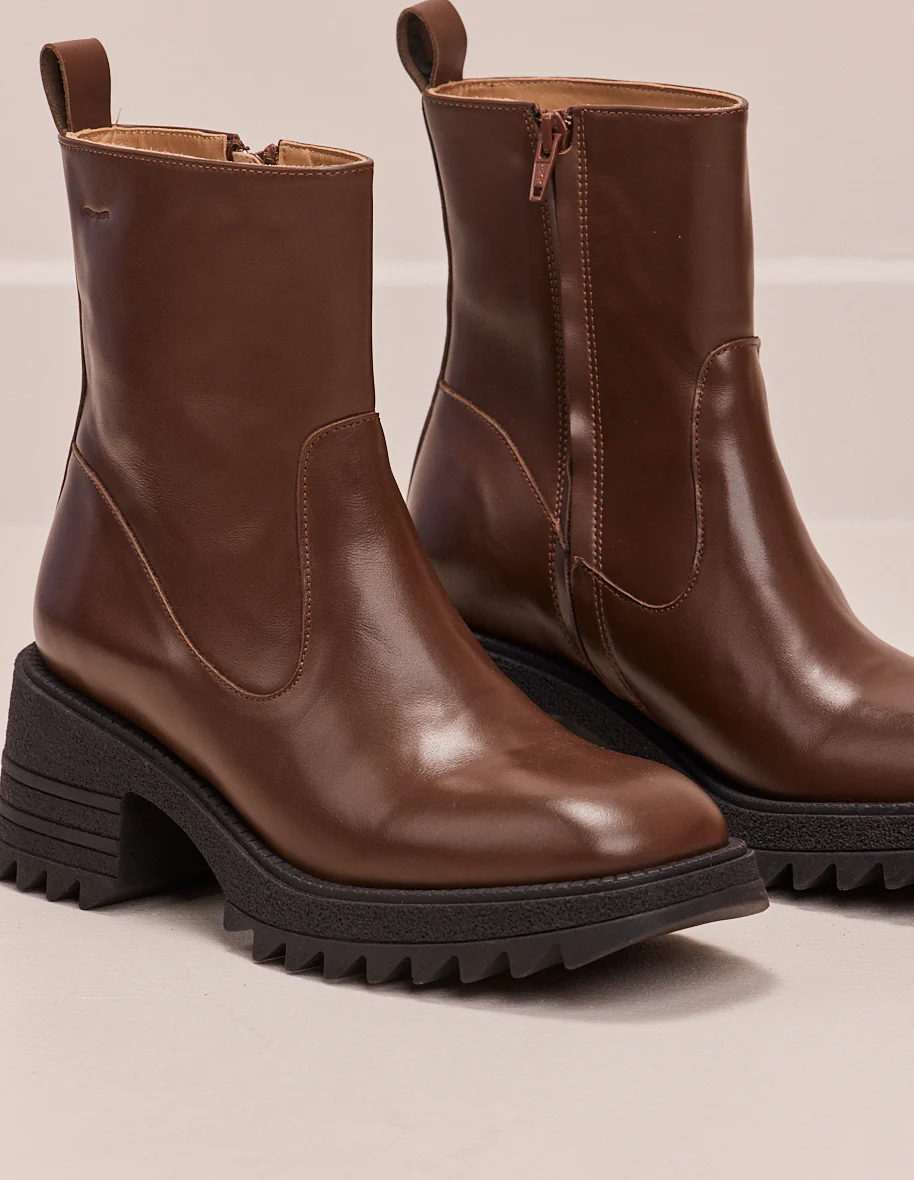 Bottines à talons Ludivine - Cuir marron foncé - Image 5