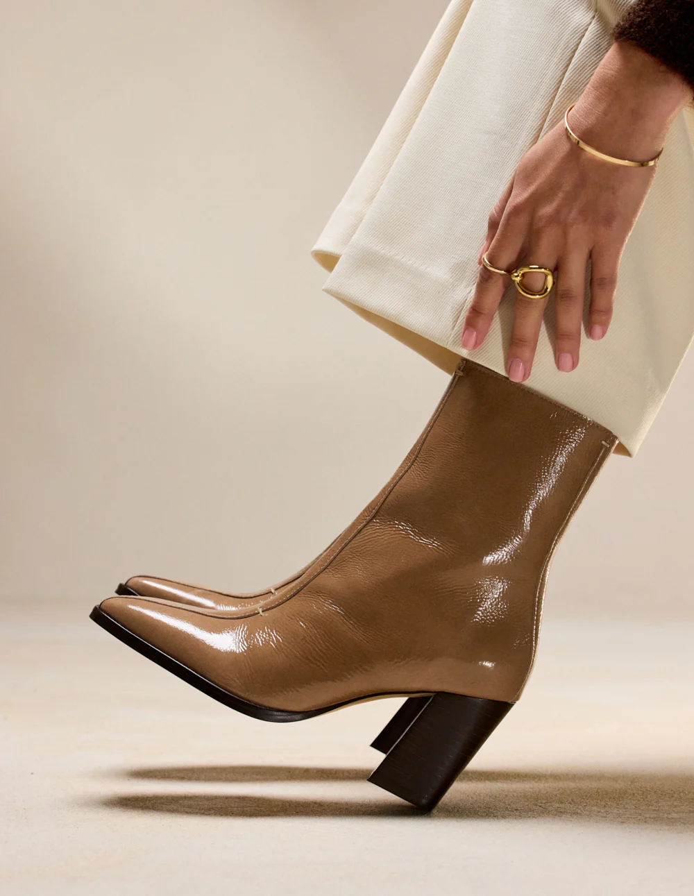Bottines à talons Sorali - Cuir plissé verni mocha - Image 5