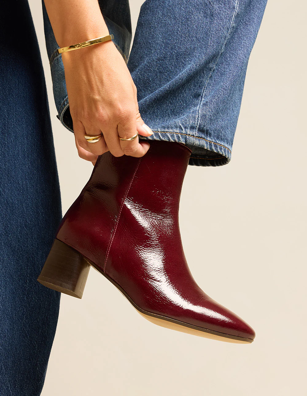 Bottines à talons Volma - Cuir plissé verni bordeaux - Image 3