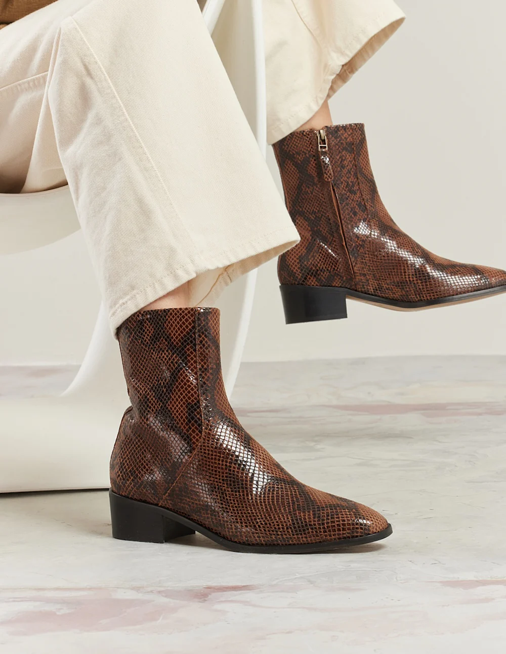Bottines Sybille - Cuir python marron - Image 3
