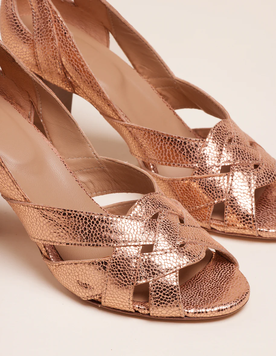 Sandales à talons Clémentine H - Cuir craquelé rose - Image 3