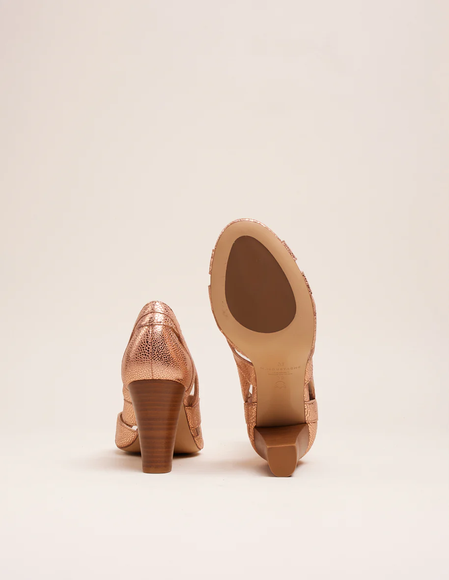 Sandales à talons Clémentine H - Cuir craquelé rose - Image 4