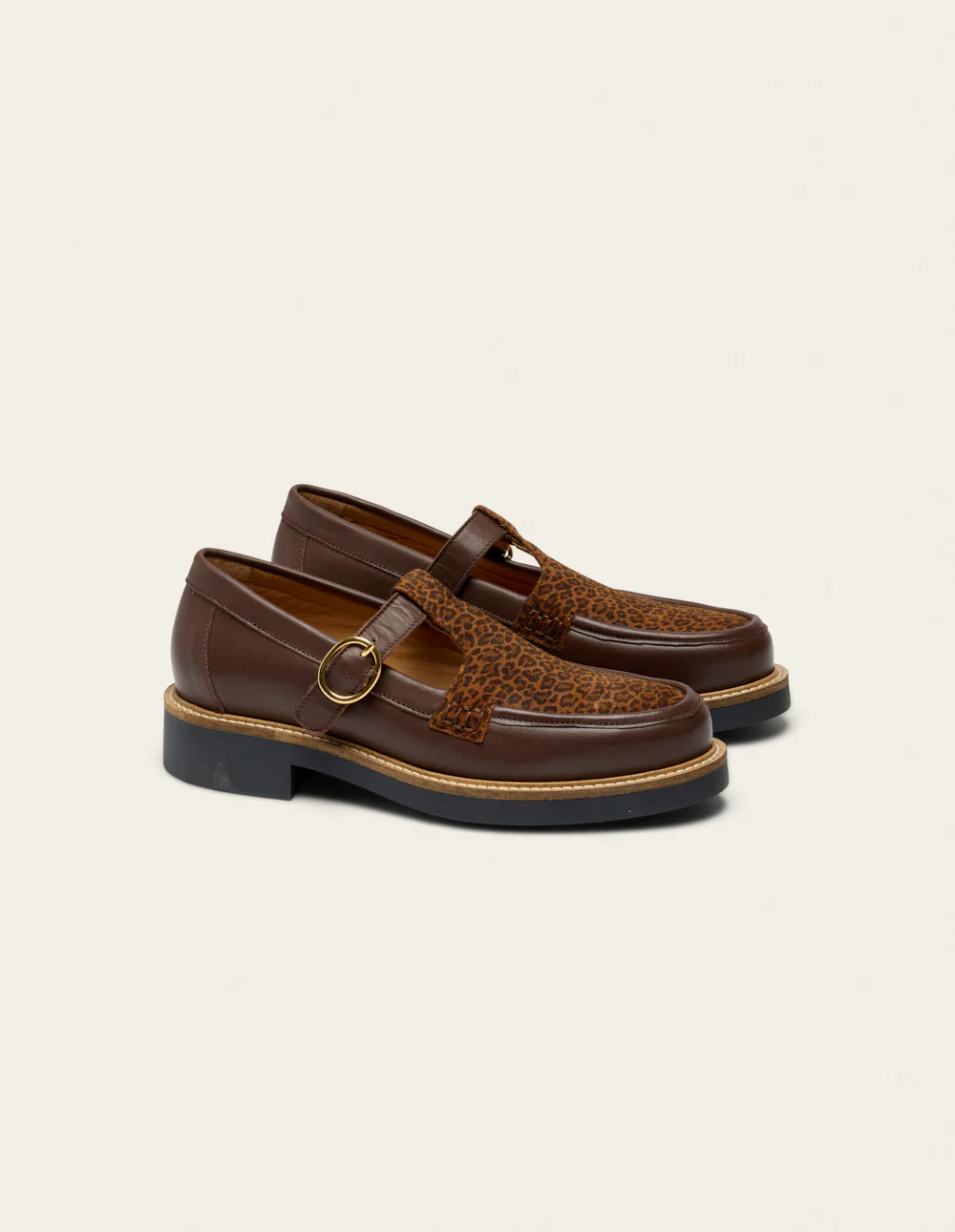 Derbies Carmen - Cuir marron et léopard - Image 3
