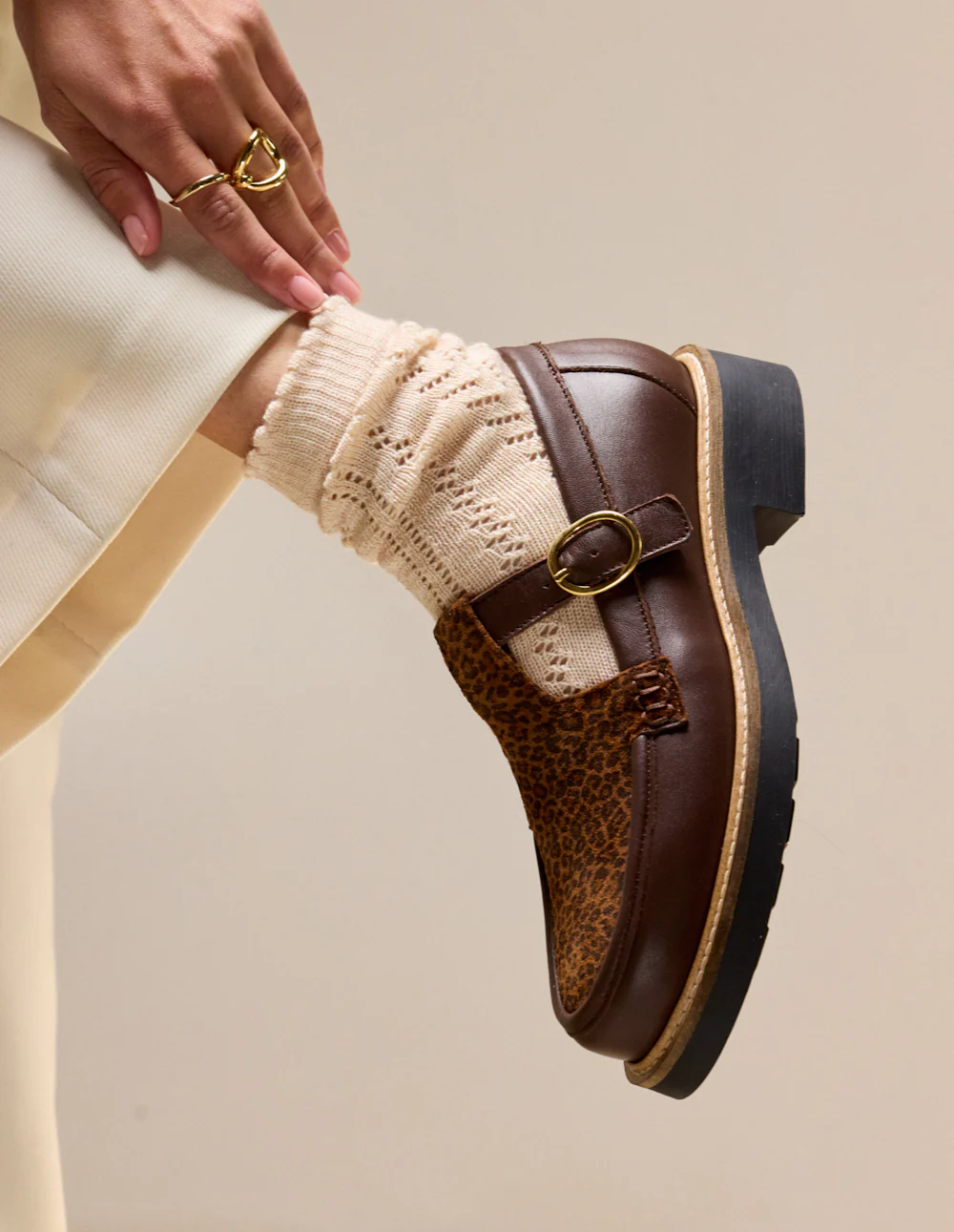 Derbies Carmen - Cuir marron et léopard - Image 4