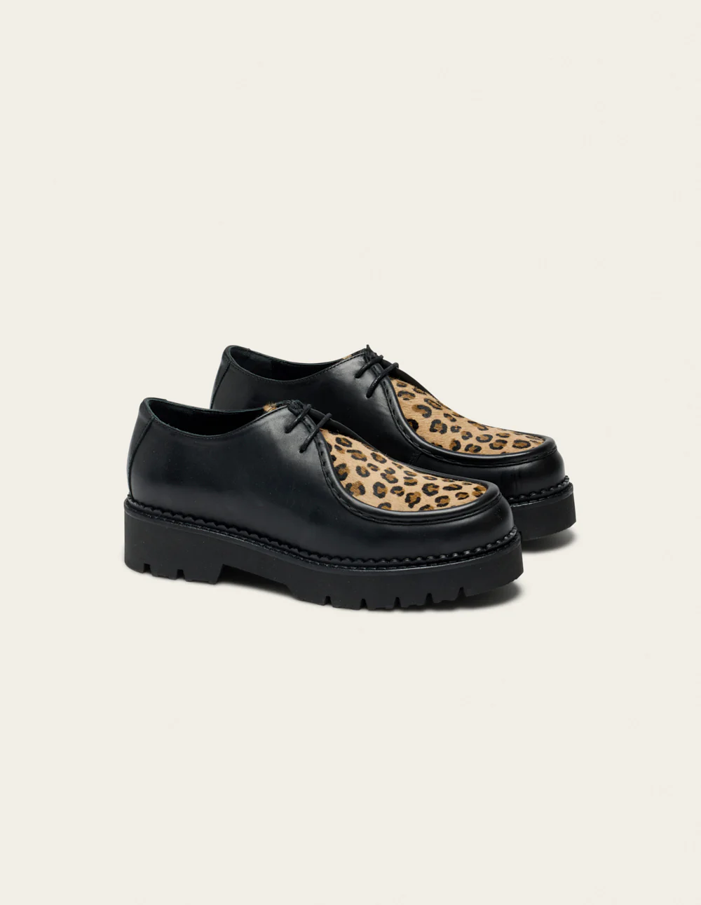 Derbies Deborah - Cuir noir et pony leopard - Image 3