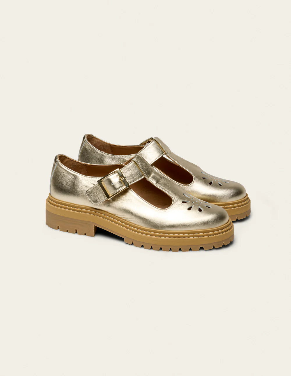 Derbies Romane Ajourée - Cuir doré - Image 3