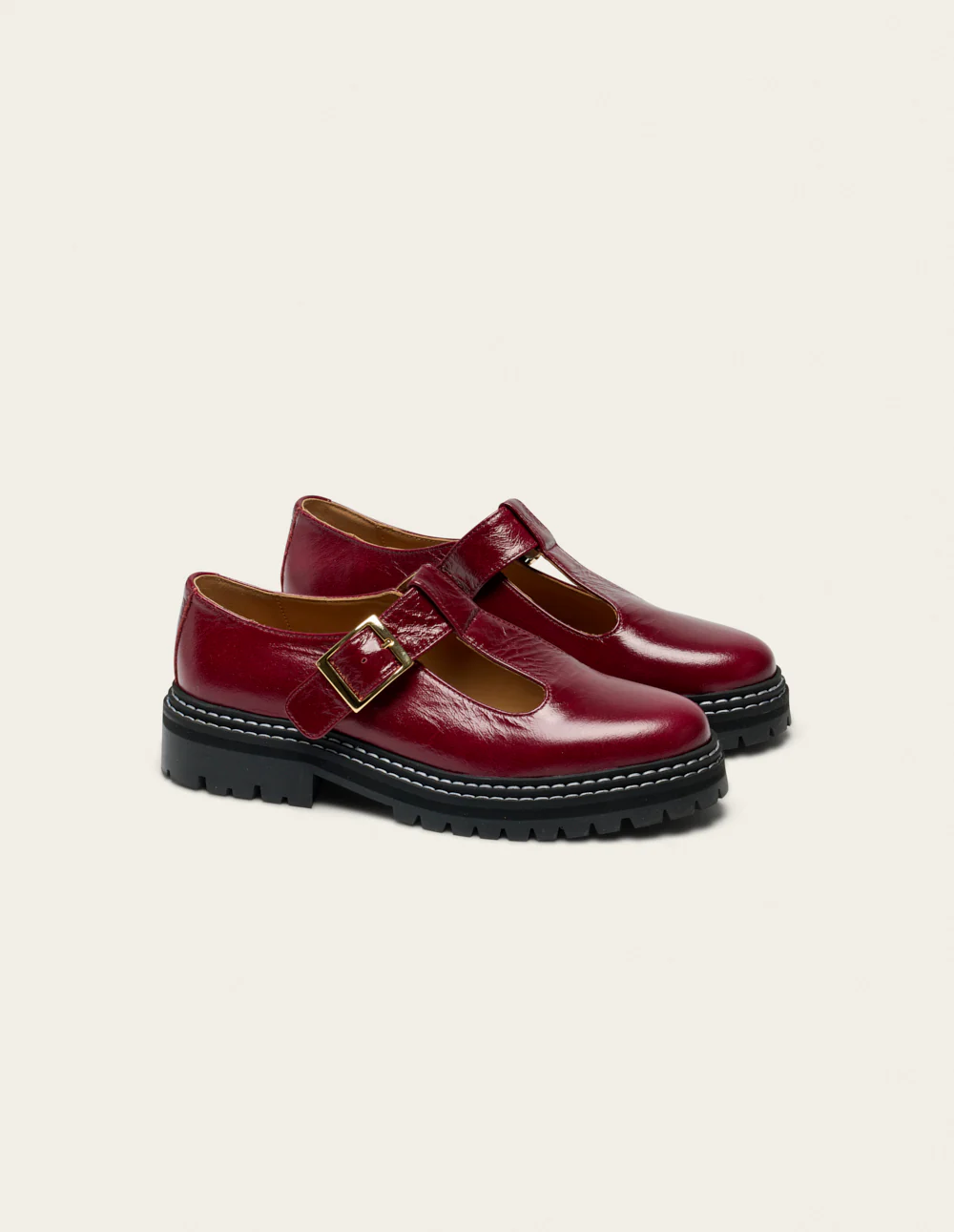 Derbies Romane - Cuir plissé verni bordeaux - Image 2
