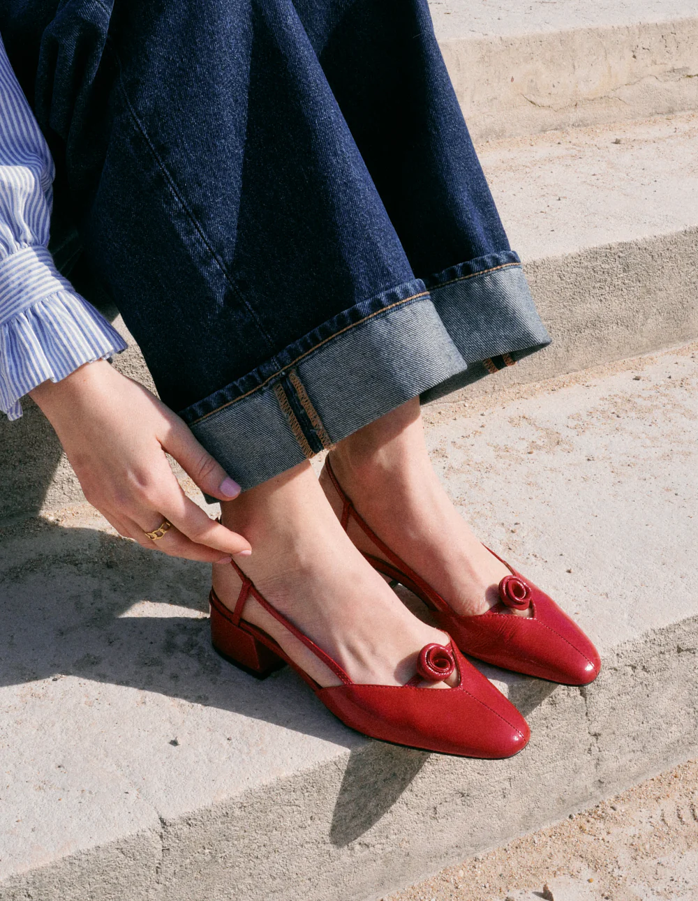 Escarpins Iren - Cuir plissé verni rouge