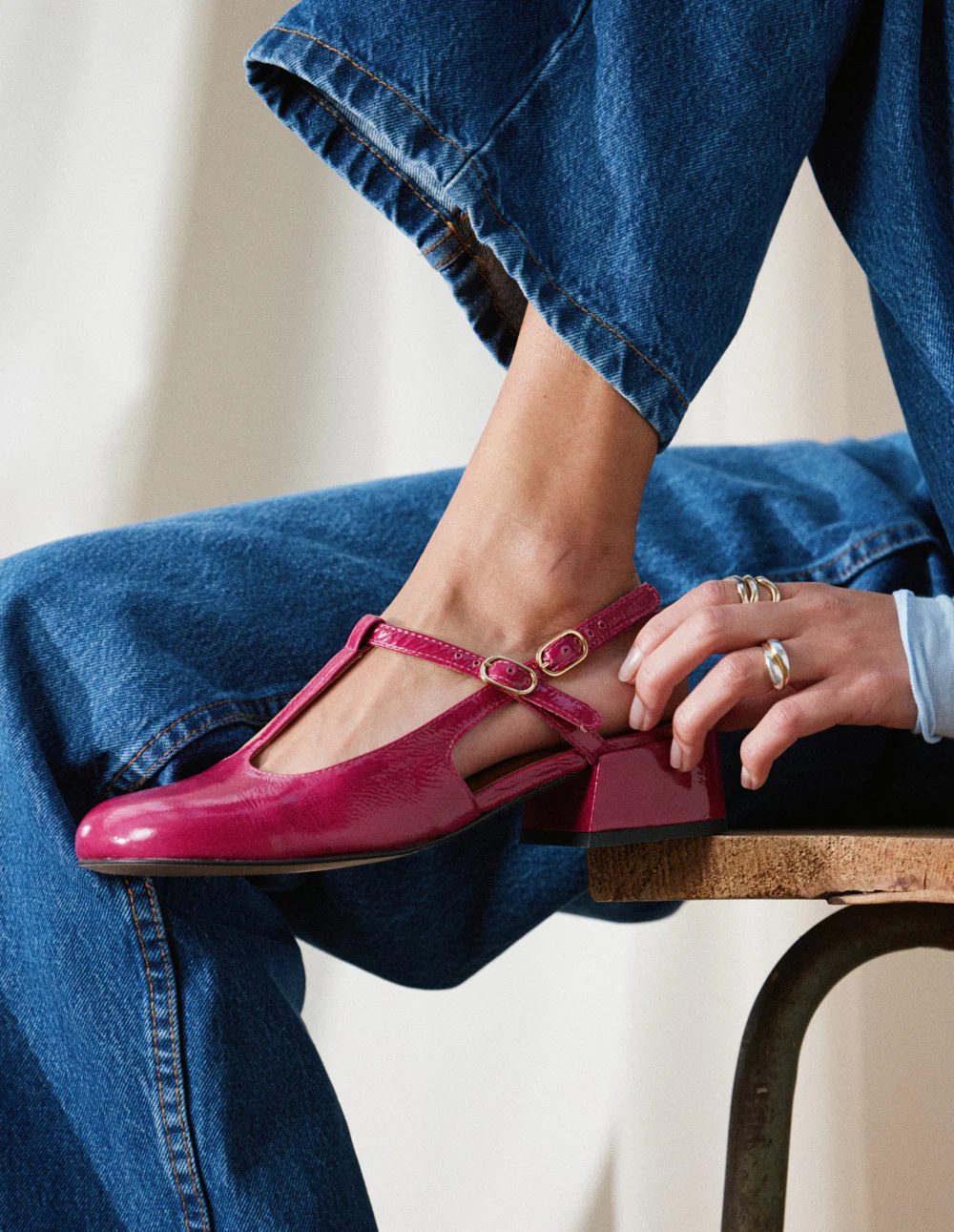 Escarpins Ryla - Cuir verni plissé framboise