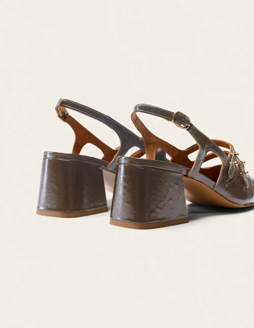 Escarpins Soline - Cuir plissé kaki - Image 4