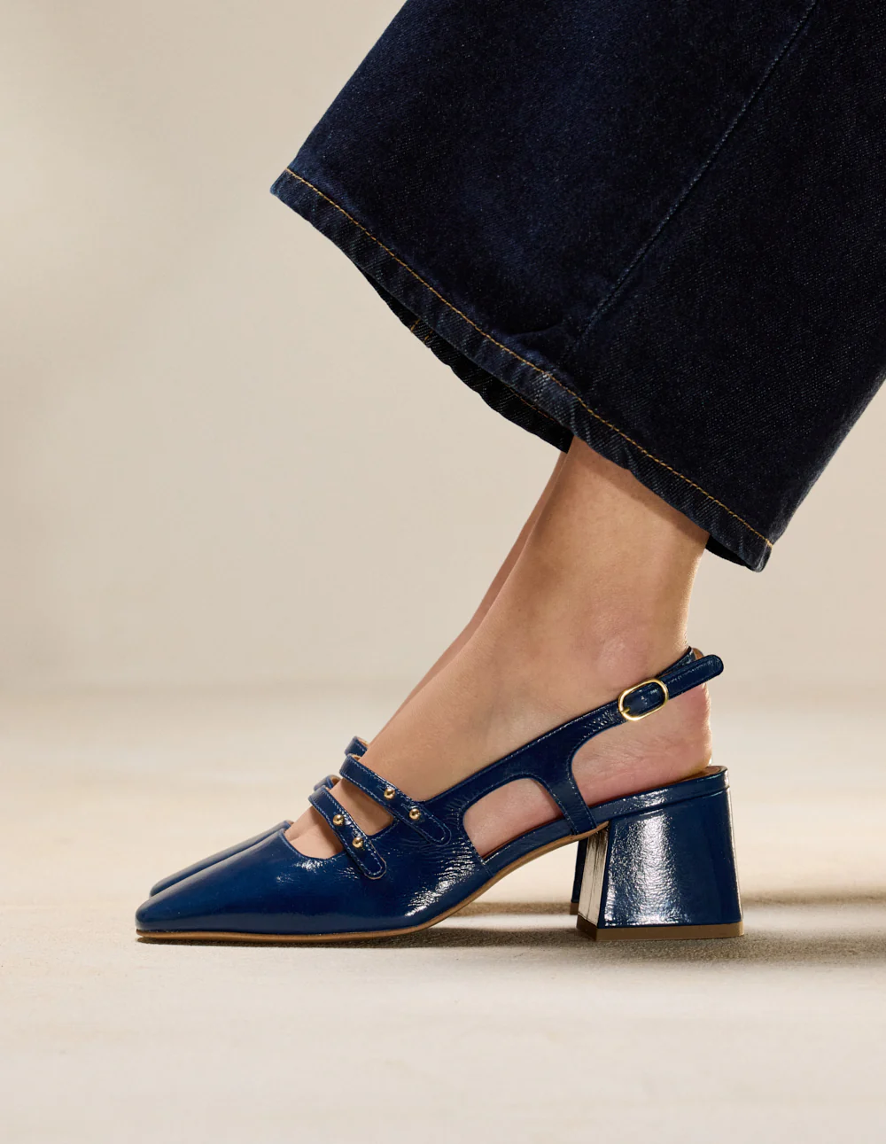 Escarpins Soline - Cuir plissé verni cobalt - Image 2