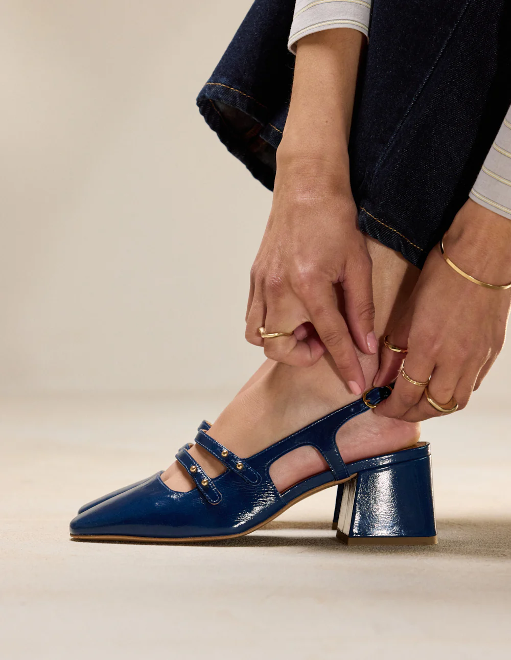 Escarpins Soline - Cuir plissé verni cobalt - Image 4