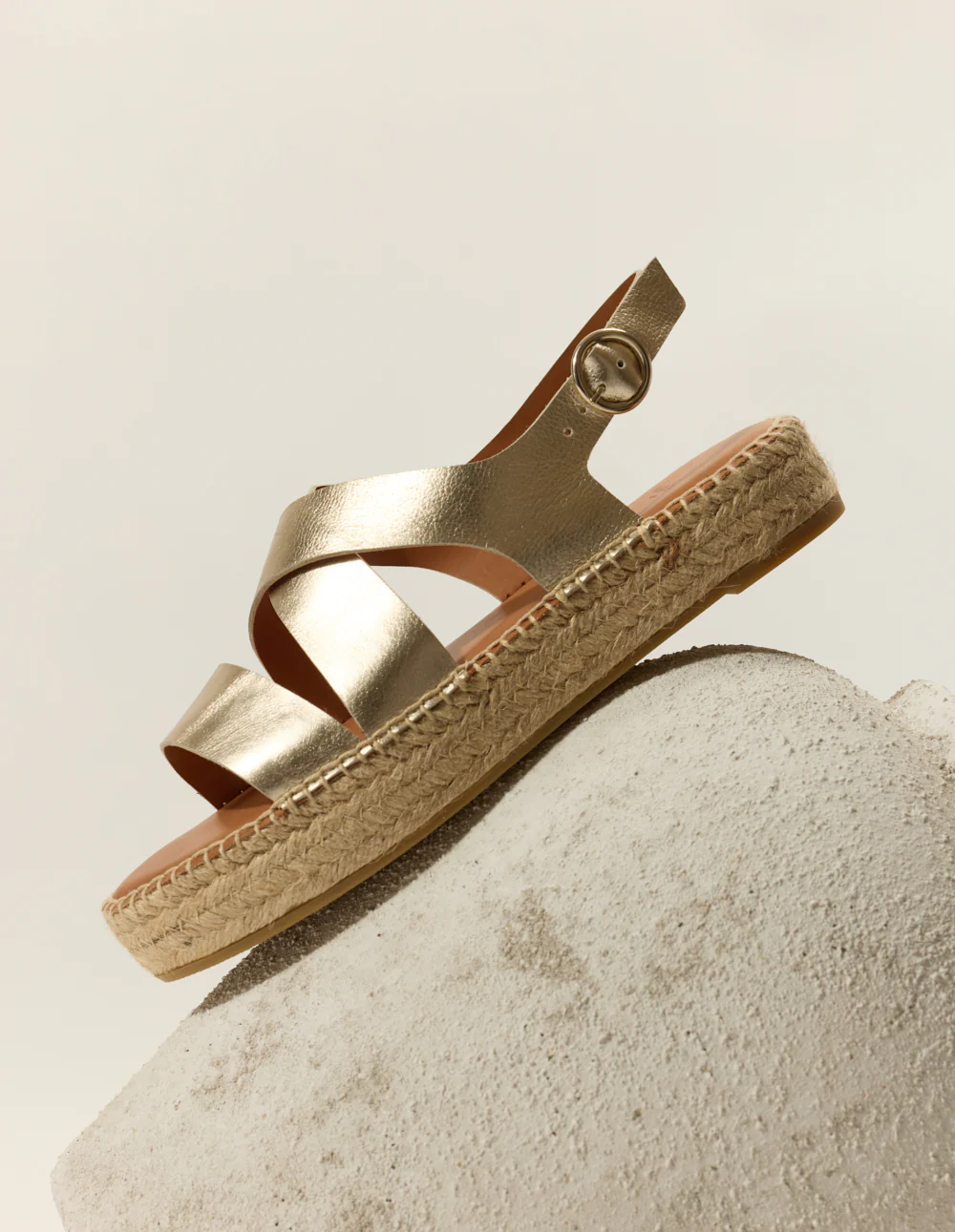 Espadrilles plates Chantal - Cuir grainé champagne - Image 3