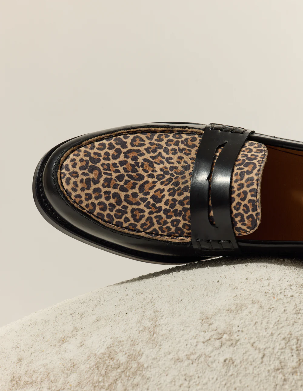 Mocassins Fanny - Cuir box noir et léopard - Image 5