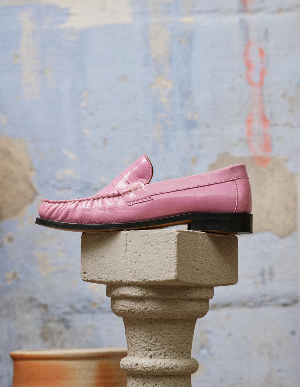 Mocassins Halley - Cuir plissé verni rose